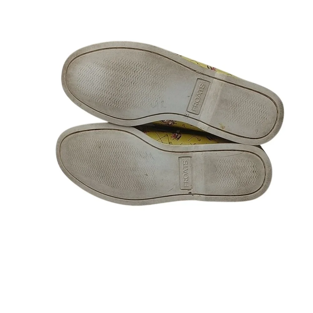 Froats Boat Shoes Mens 6 Yellow Leather Crab Lacrosse Print Nautical Loafers‎